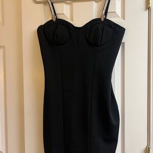 Symphony Black Mini Dress with Striped Straps